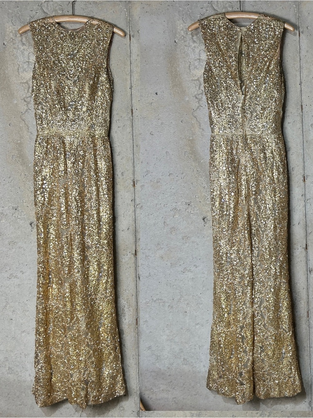 Vintage 1960s Gold Sequin Samuel Winston By Roxane Neiman Marcus Formal Dress